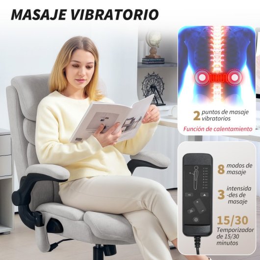Homcom Silla De Oficina Con Masaje Altura Ajustable Función De Calefacción Gris
