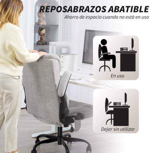 Homcom Silla De Oficina Con Masaje Altura Ajustable Función De Calefacción Gris