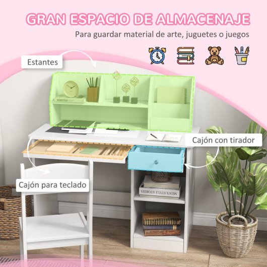 Zonekiz Juego De Escritorio Y Silla Para Niños De +5 Años Con 2 Cajones Blanco