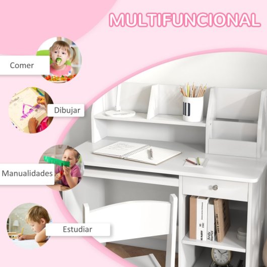Zonekiz Juego De Escritorio Y Silla Para Niños De +5 Años Con 2 Cajones Blanco
