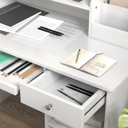 Zonekiz Juego De Escritorio Y Silla Para Niños De +5 Años Con 2 Cajones Blanco