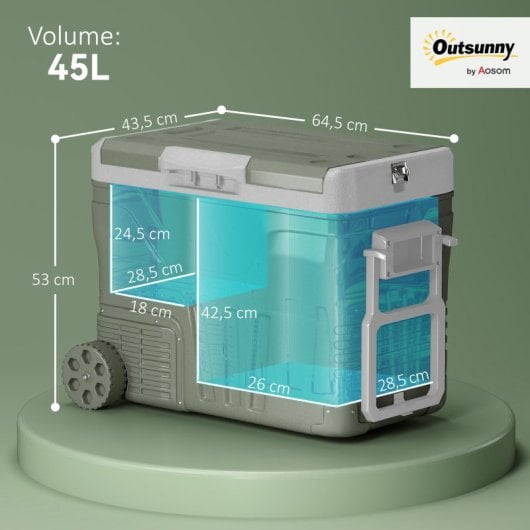 Outsunny Nevera Portátil Eléctrica 45L 12v/24v Con Compresor Pantalla LED Verde