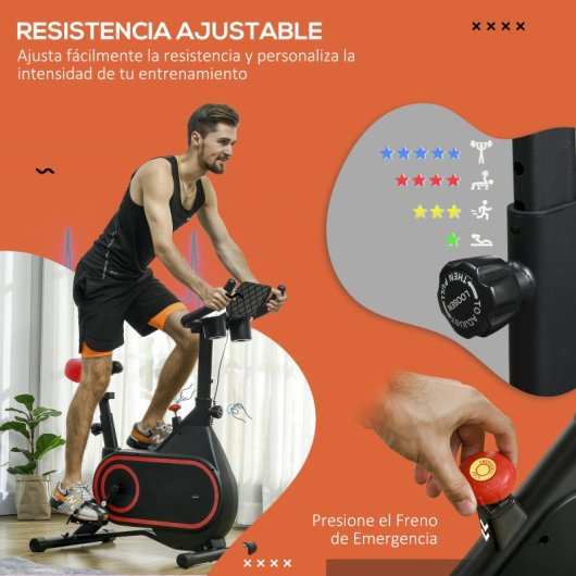 Sportnow Bicicleta Estática Con Volante Inercia 4 Kg Resistencia Ajustable Rojo