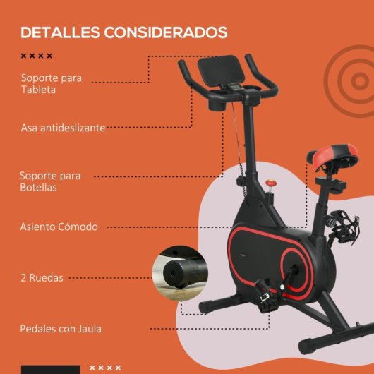 Sportnow Bicicleta Estática Con Volante Inercia 4 Kg Resistencia Ajustable Rojo