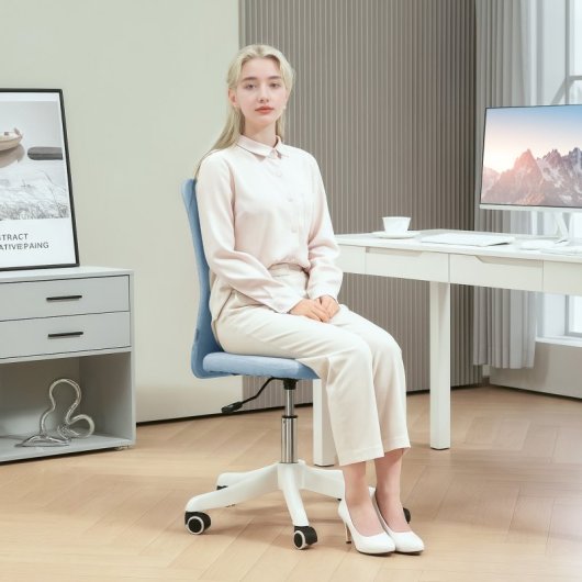Homcom Silla De Escritorio Sin Brazos Con Altura Ajustable Carga 120 Kg Azul