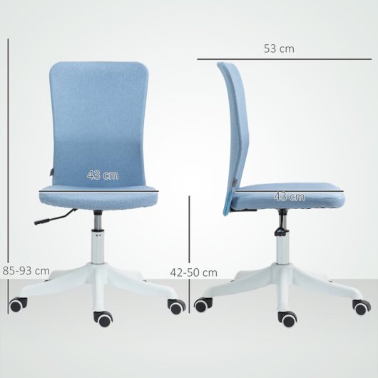Homcom Silla De Escritorio Sin Brazos Con Altura Ajustable Carga 120 Kg Azul