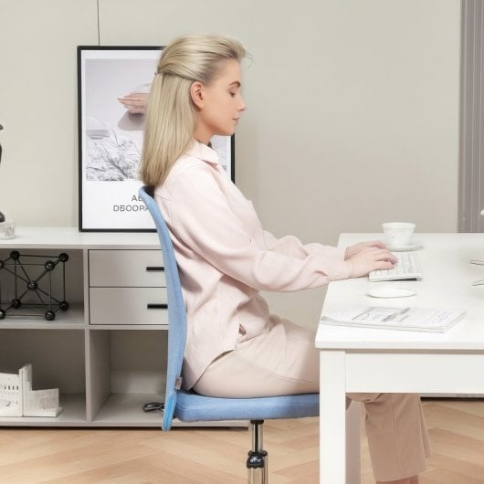 Homcom Silla De Escritorio Sin Brazos Con Altura Ajustable Carga 120 Kg Azul