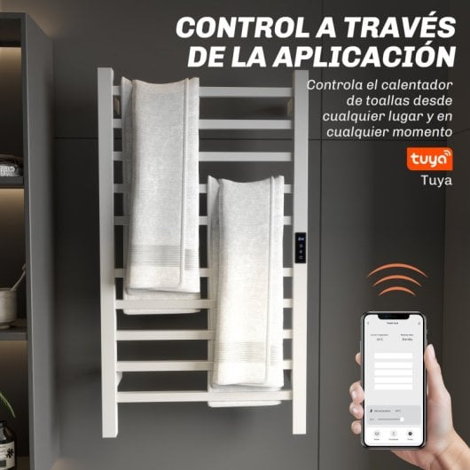 Homcom Toallero Eléctrico De Pared 110w Con Control Wifi Temporizador Blanco