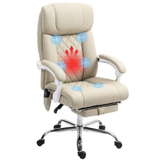 Homcom Cadeira de escritório de massagem reclinável com altura ajustável Bege