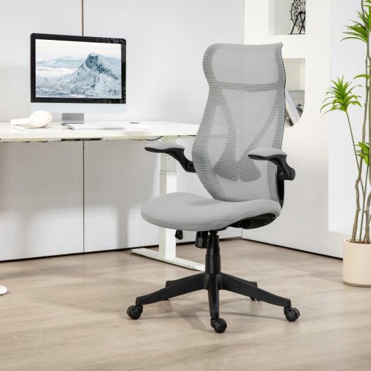 Homcom Silla De Escritorio De Malla Con Altura Ajustable Carga 120 Kg Gris Claro