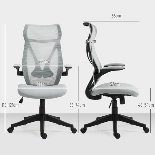 Homcom Silla De Escritorio De Malla Con Altura Ajustable Carga 120 Kg Gris Claro