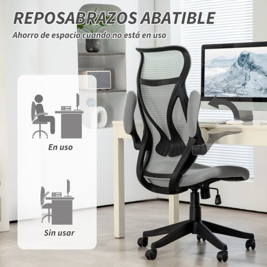 Homcom Silla De Escritorio De Malla Con Altura Ajustable Carga 120 Kg Gris Claro