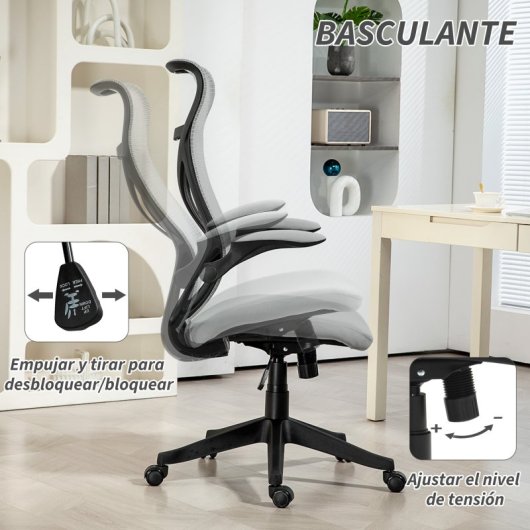 Homcom Silla De Escritorio De Malla Con Altura Ajustable Carga 120 Kg Gris Claro