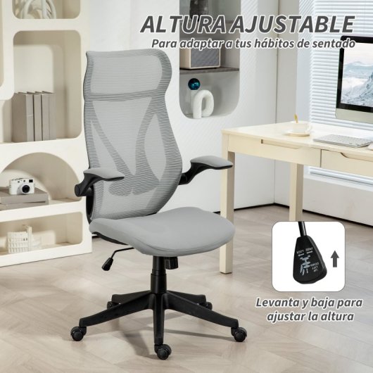 Homcom Silla De Escritorio De Malla Con Altura Ajustable Carga 120 Kg Gris Claro