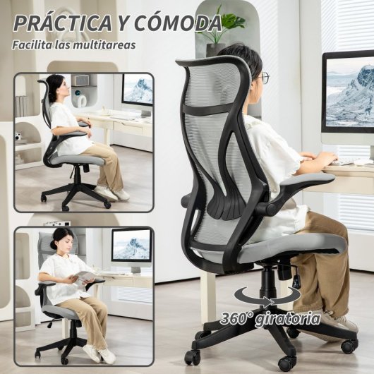 Homcom Silla De Escritorio De Malla Con Altura Ajustable Carga 120 Kg Gris Claro