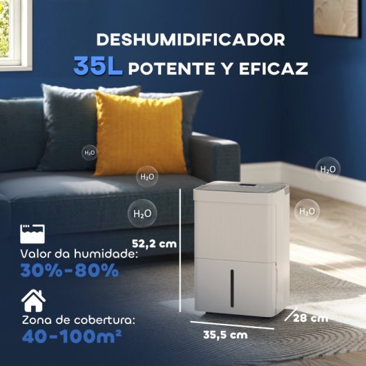 Homcom Desumidificador 35l/dia Depósito De Água 5,5l até 40-100㎡ Branco