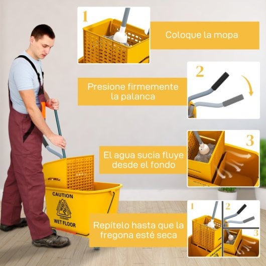 Homcom Cubo De Fregona Con Ruedas Capacidad De 20 L Mopa Amarillo