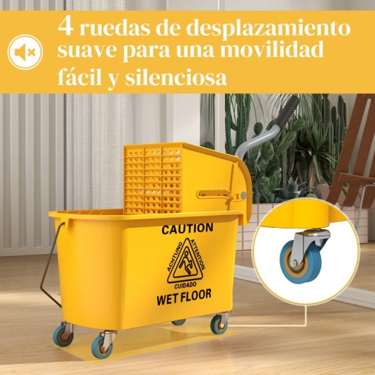 Homcom Cubo De Fregona Con Ruedas Capacidad De 20 L Mopa Amarillo