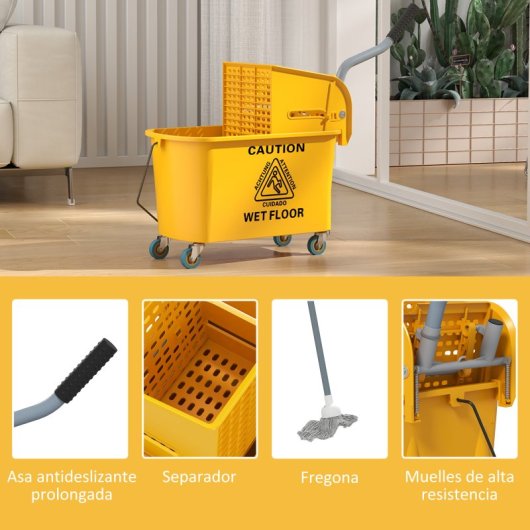 Homcom Cubo De Fregona Con Ruedas Capacidad De 20 L Mopa Amarillo