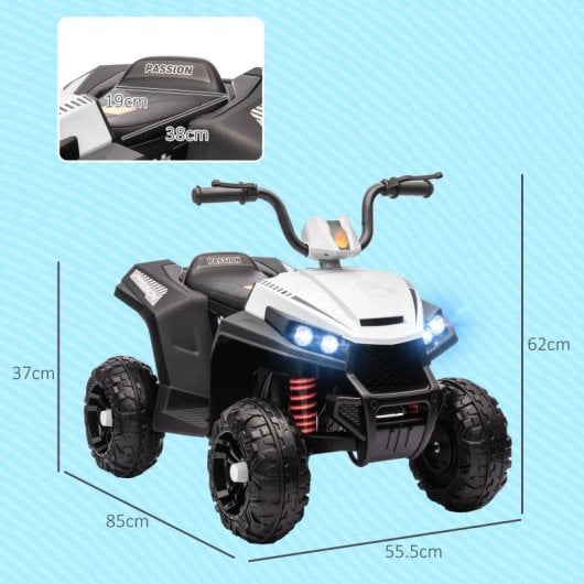 Aiyaplay Quad Eléctrico Para Niños De +3 Años Con Batería 12v Blanco