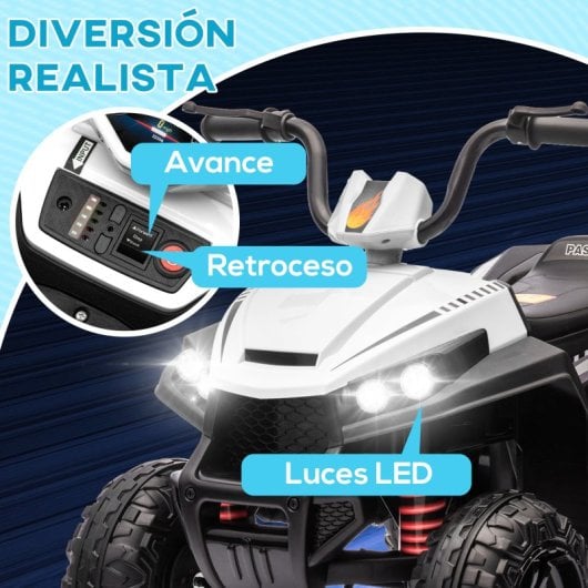 Aiyaplay Quad Eléctrico Para Niños De +3 Años Con Batería 12v Blanco