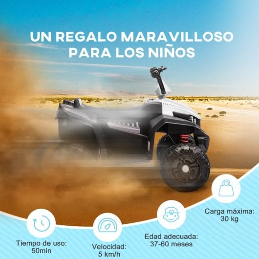 Aiyaplay Quad Eléctrico Para Niños De +3 Años Con Batería 12v Blanco