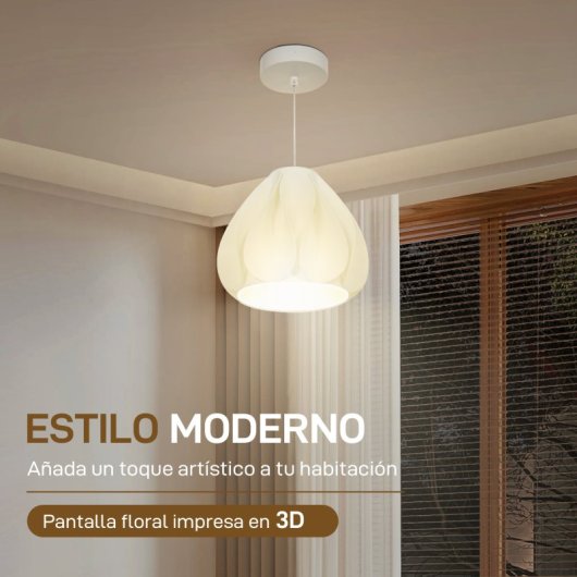 Homcom Lámpara Colgante Moderna E27 con Pantalla de Impresión 3D Blanco