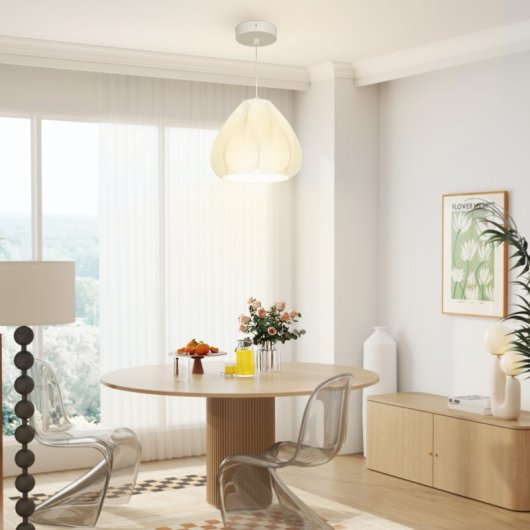 Homcom Lámpara Colgante Moderna E27 con Pantalla de Impresión 3D Blanco