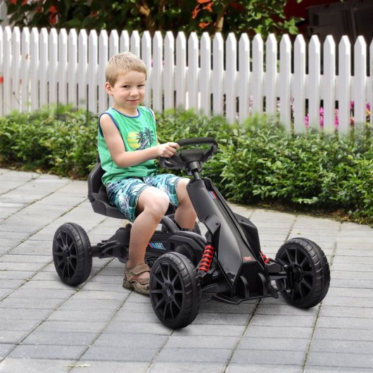 Homcom Kart Pedales Para Niños De 3-8 Años Con Asiento Ajustable Negro