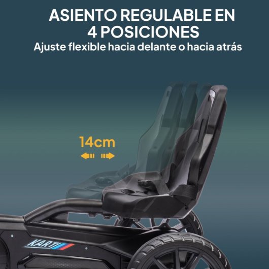 Homcom Kart Pedales Para Niños De 3-8 Años Con Asiento Ajustable Negro