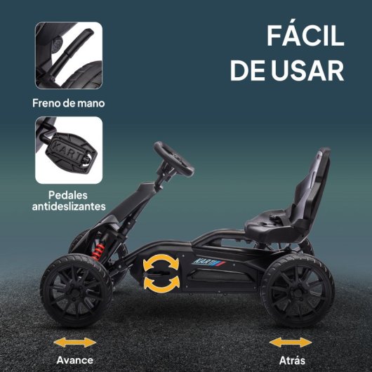 Homcom Kart Pedales Para Niños De 3-8 Años Con Asiento Ajustable Negro