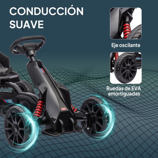 Homcom Kart Pedales Para Niños De 3-8 Años Con Asiento Ajustable Negro