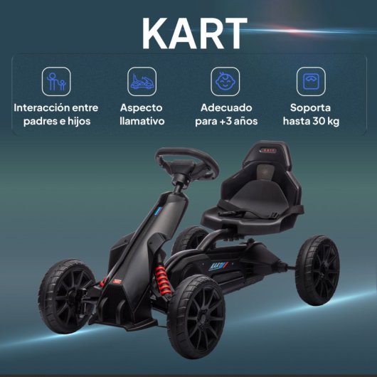 Homcom Kart Pedales Para Niños De 3-8 Años Con Asiento Ajustable Negro