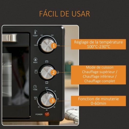 Homcom Forno Elétrico De Bancada De 21l 1400w Com Temporizador Preto