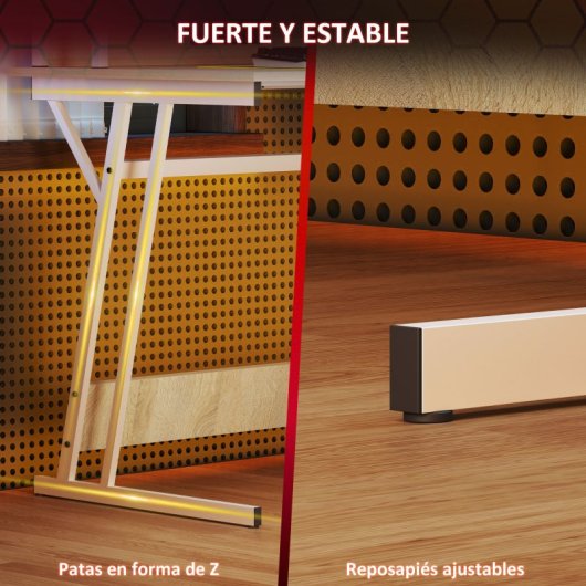 Homcom Mesa Gaming Com Luzes Led 100x60 Cm Com Tomadas Elétricas Natural