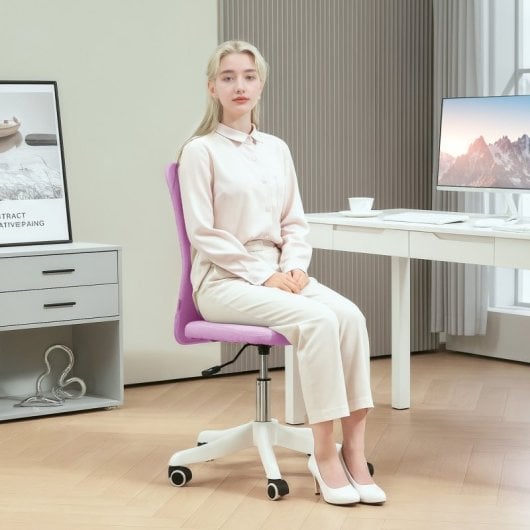 Homcom Cadeira de secretária sem braços com altura regulável Carga 120 Kg Rosa