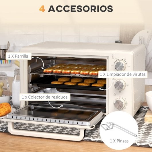 Homcom Forno Elétrico De Bancada De 21l 1400w Com Temporizador Creme