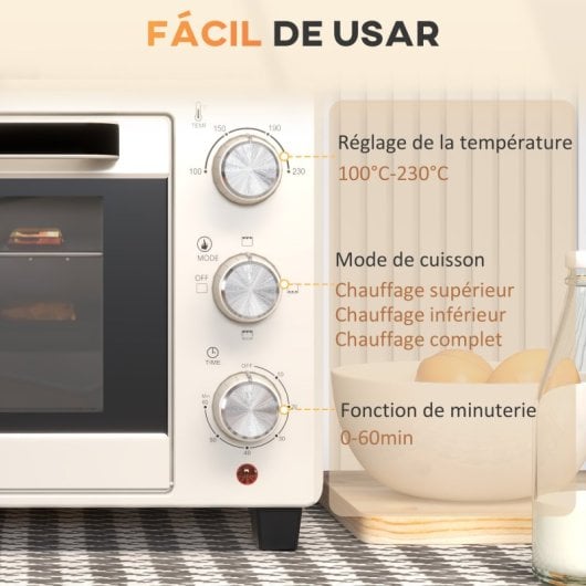 Homcom Forno Elétrico De Bancada De 21l 1400w Com Temporizador Creme