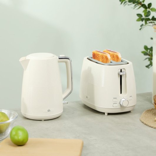 Homcom Tostador Para 2 Rebanadas y Hervidor 2200W 1.7L Crema