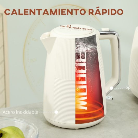 Homcom Tostador Para 2 Rebanadas y Hervidor 2200W 1.7L Crema