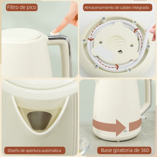 Homcom Tostador Para 2 Rebanadas y Hervidor 2200W 1.7L Crema