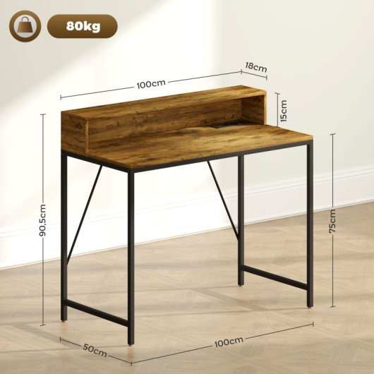 Homcom Mesa De Escritorio Con Luces LED 100x50x90.5cm Marrón Rústico