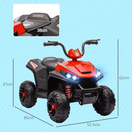 Aiyaplay Quad Eléctrico Para Niños De +3 Años Con Batería 12v Rojo