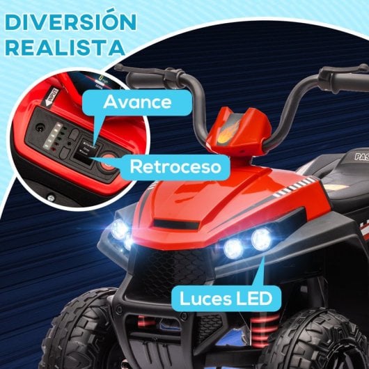 Aiyaplay Quad Eléctrico Para Niños De +3 Años Con Batería 12v Rojo
