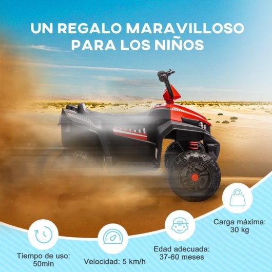 Aiyaplay Quad Eléctrico Para Niños De +3 Años Con Batería 12v Rojo