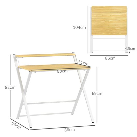 Homcom Escritorio Plegable con Estante Abierto 86x66x82cm Natural