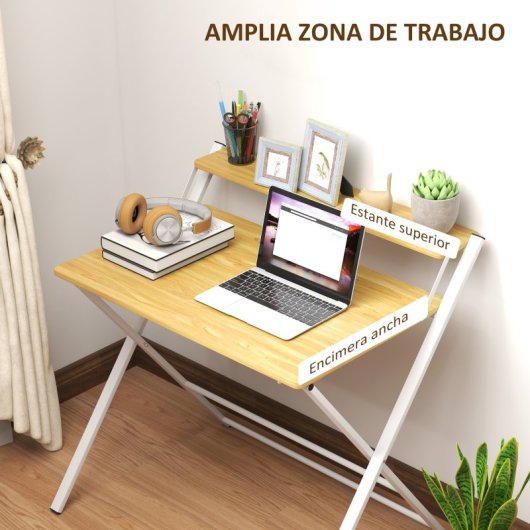 Homcom Escritorio Plegable con Estante Abierto 86x66x82cm Natural