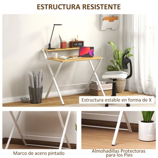 Homcom Escritorio Plegable con Estante Abierto 86x66x82cm Natural