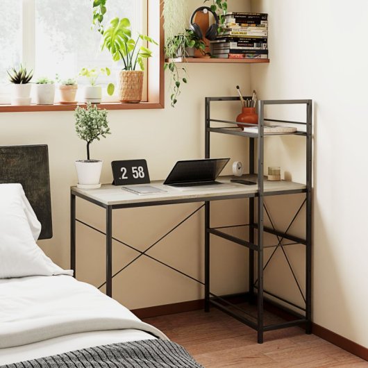 Homcom Secretária Com Prateleiras Reversíveis 110x53x115,5 Cm Carvalho e Preto