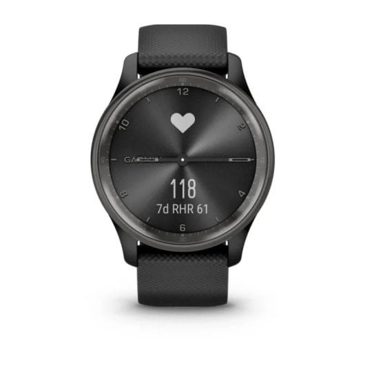 Smartwatch ibrido Garmin vívomove Trend con lunetta in acciaio inossidabile nero e cinturino in silicone nero